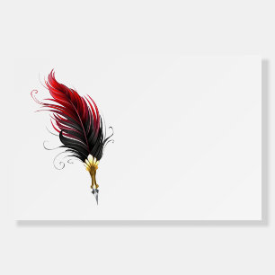 Red feather pen with gold nib foam board