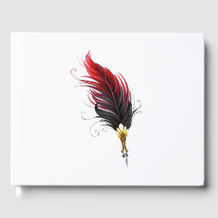 Red feather pen with gold nib foil guest book 
