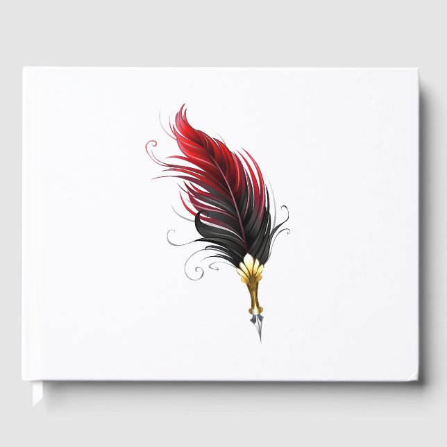 Red feather pen with gold nib foil guest book  (Front)