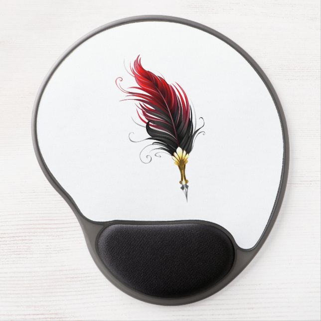 Red feather pen with gold nib gel mouse pad (Front)