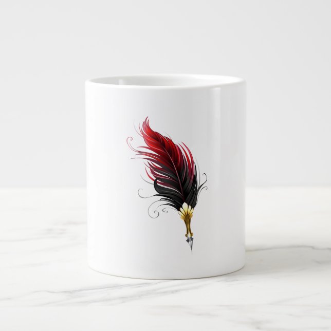 Red feather pen with gold nib giant coffee mug (Front)