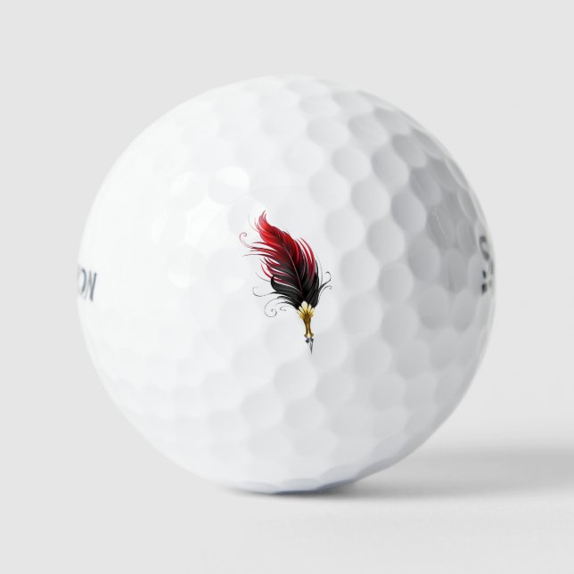 Red feather pen with gold nib golf balls (Front)