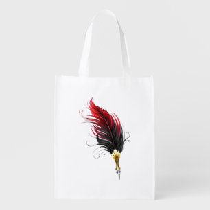 Red feather pen with gold nib grocery bag