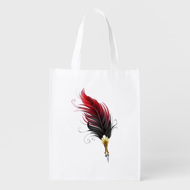 Red feather pen with gold nib grocery bag (Front)
