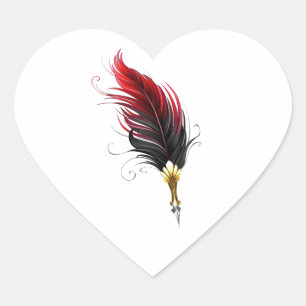 Red feather pen with gold nib heart sticker