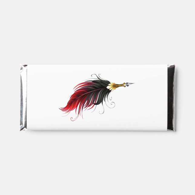 Red feather pen with gold nib hershey bar favors (Front)