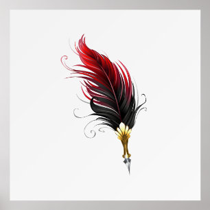 Red feather pen with gold nib holder