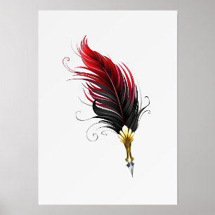 Red feather pen with gold nib holder