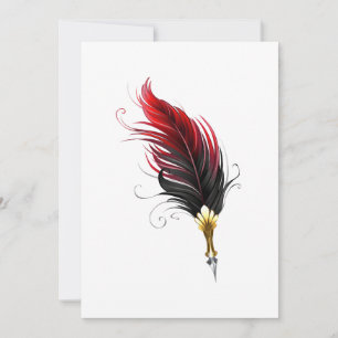 Red feather pen with gold nib holiday card