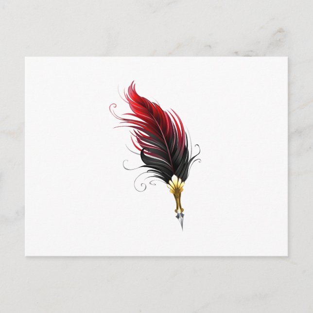 Red feather pen with gold nib holiday postcard (Front)