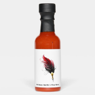Red feather pen with gold nib hot sauces