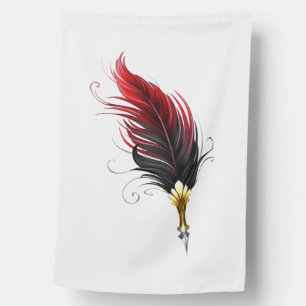 Red feather pen with gold nib house flag