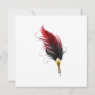 Red feather pen with gold nib invitation