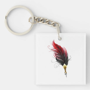 Red feather pen with gold nib keychain