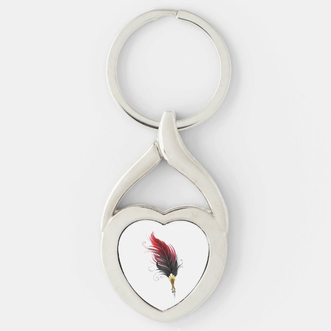 Red feather pen with gold nib keychain (Front)