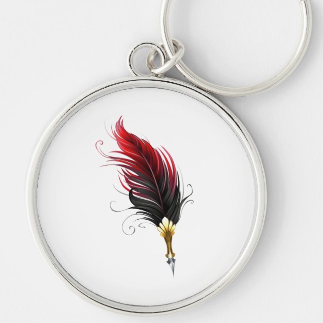 Red feather pen with gold nib keychain (Front)