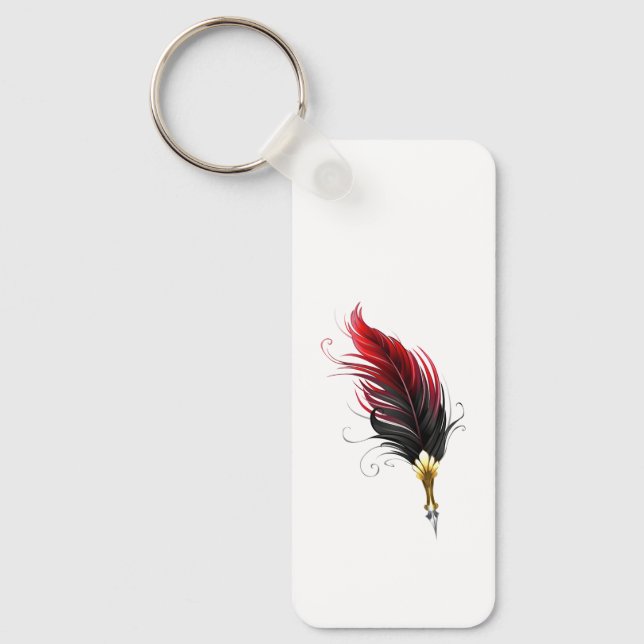 Red feather pen with gold nib keychain (Front)