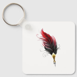 Red feather pen with gold nib keychain
