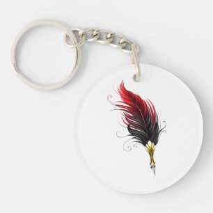 Red feather pen with gold nib keychain