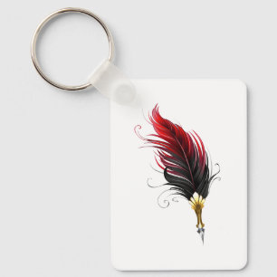 Red feather pen with gold nib keychain