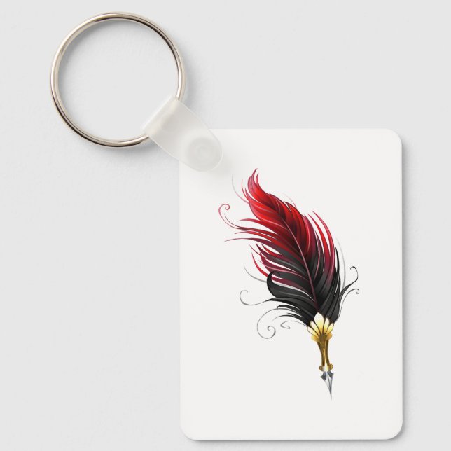 Red feather pen with gold nib keychain (Front)