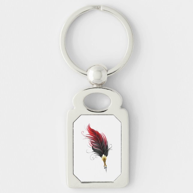 Red feather pen with gold nib keychain (Front)