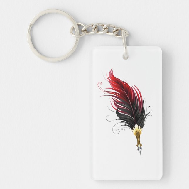 Red feather pen with gold nib keychain (Front)