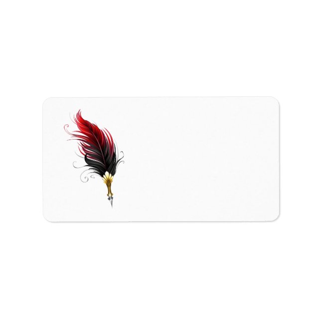 Red feather pen with gold nib label (Front)