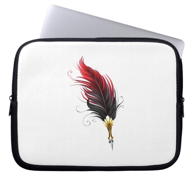Red feather pen with gold nib laptop sleeve (Front)
