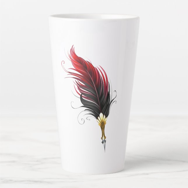 Red feather pen with gold nib latte mug (Front)