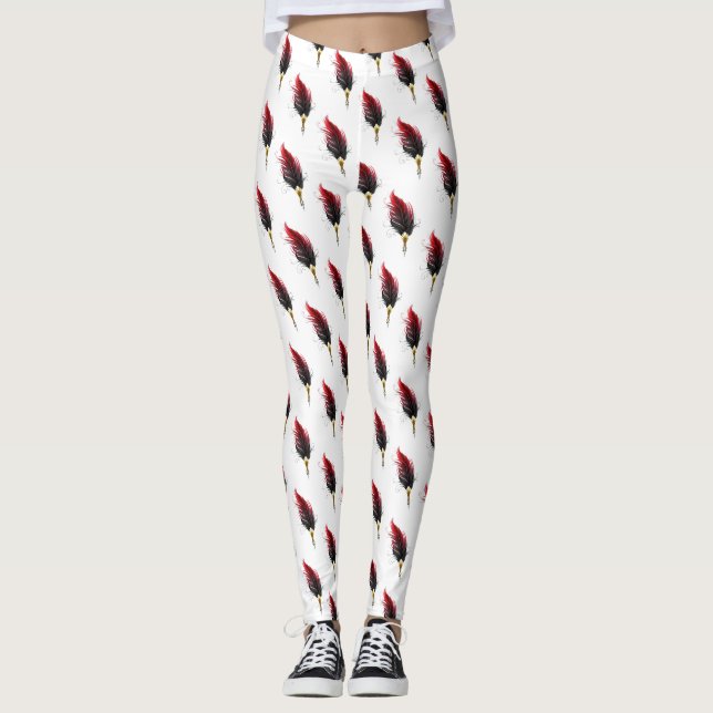 Red feather pen with gold nib leggings (Front)