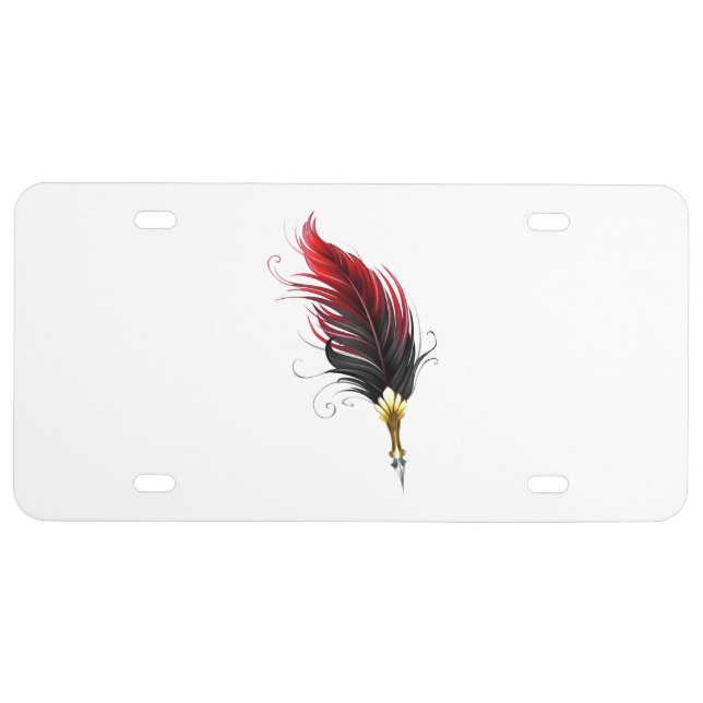 Red feather pen with gold nib license plate (Front)