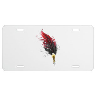Red feather pen with gold nib license plate