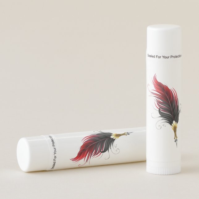 Red feather pen with gold nib lip balm (Front)