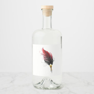 Red feather pen with gold nib liquor bottle label