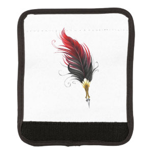 Red feather pen with gold nib luggage handle wrap