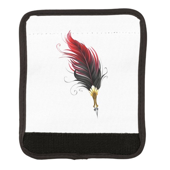 Red feather pen with gold nib luggage handle wrap (Front)