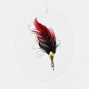 Red feather pen with gold nib metal ornament