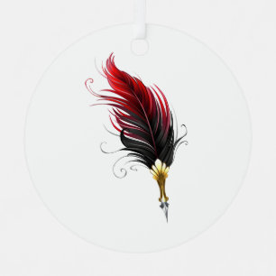 Red feather pen with gold nib metal ornament