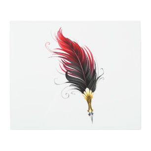 Red feather pen with gold nib metal print