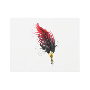 Red feather pen with gold nib metal print