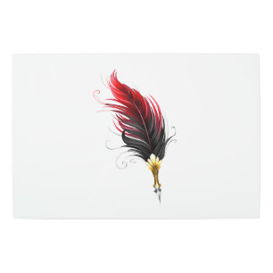Red feather pen with gold nib metal print