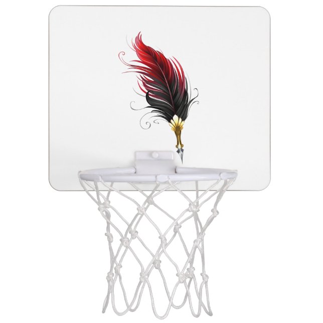 Red feather pen with gold nib mini basketball hoop (Front)