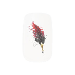 Red feather pen with gold nib minx nail art