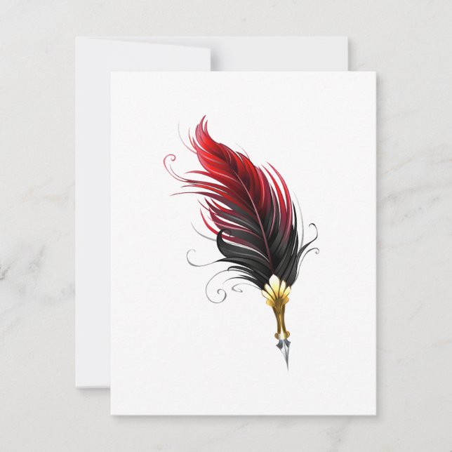 Red feather pen with gold nib note card (Front)