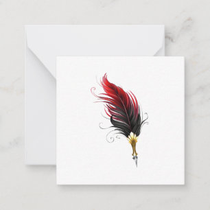 Red feather pen with gold nib note card