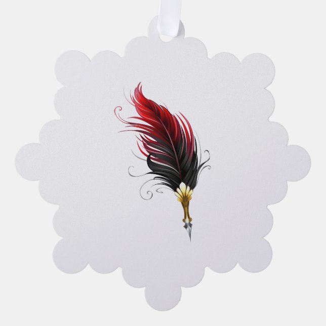 Red feather pen with gold nib ornament card (Front)