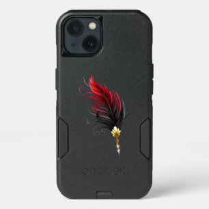 Red feather pen with gold nib iPhone 13 case