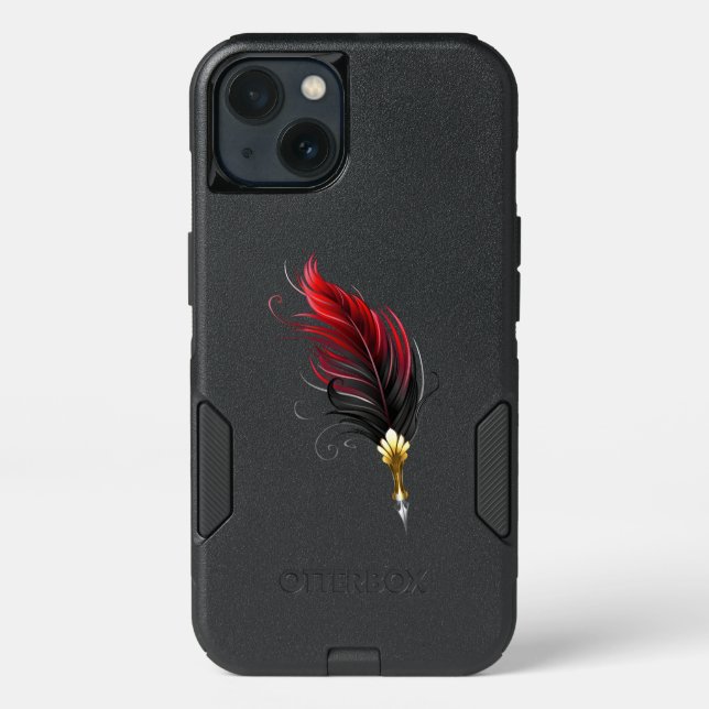Red feather pen with gold nib otterbox iPhone case (Back)