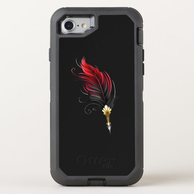 Red feather pen with gold nib otterbox iPhone case (Back)